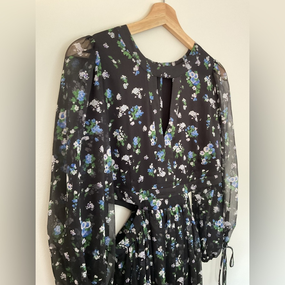 NWT Maje Long Cut Out Dress in Blue Bouquet - Picture 10 of 14